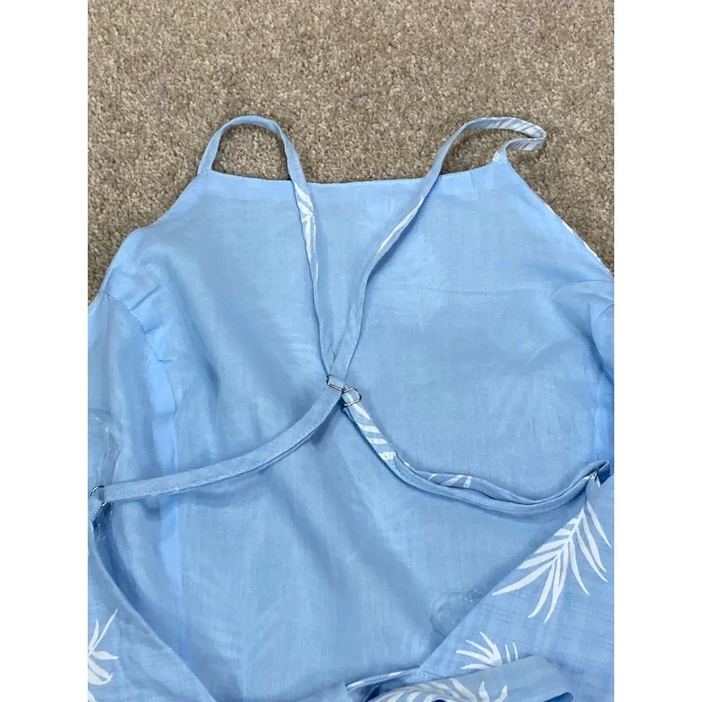 Hyfve Palm Leaf Print Tie Back Halter Crop Top Women L Pastel Blue Vacation Boho